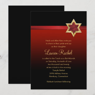 Invitation Ruban rouge bat mitzvah et étoile