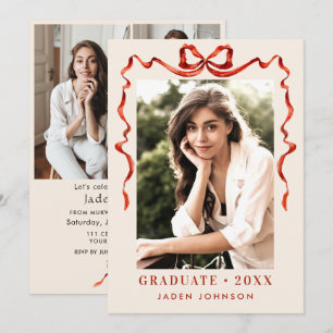 Invitation Ruban rouge branché 4 PHOTO Fête de graduation
