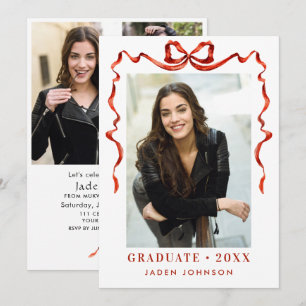 Invitation Ruban rouge branché 4 PHOTO Fête de graduation
