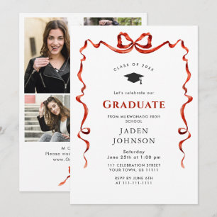 Invitation Ruban rouge branché 4 PHOTO Fête de graduation