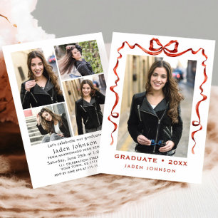 Invitation Ruban rouge branché 5 PHOTO de la fête de graduati