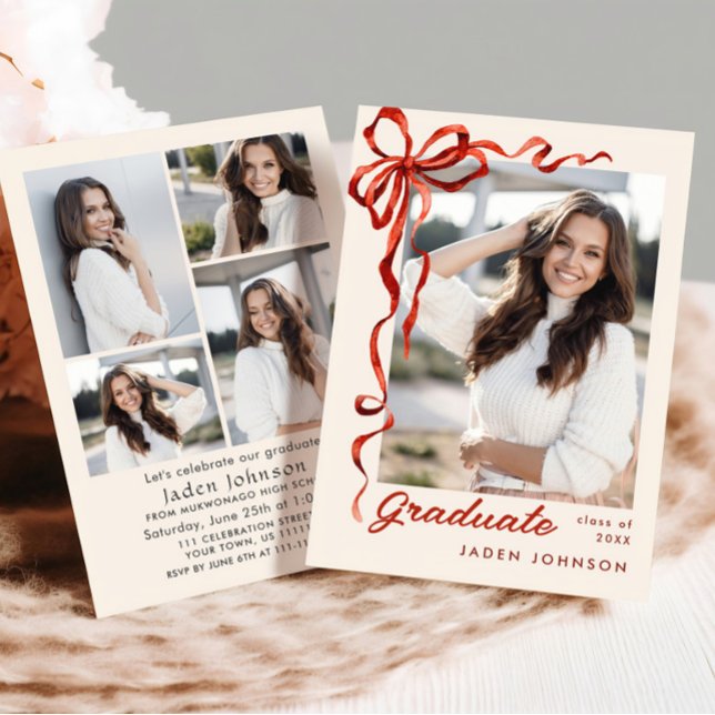 Invitation Ruban rouge branché 5 PHOTO de la fête de graduati (Créateur téléchargé)