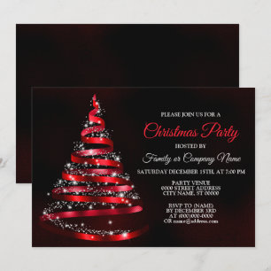 Invitation Ruban Rouge Brillants Arbre Étincelant Fête de Noë