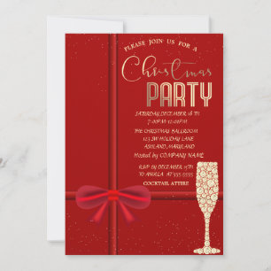 Invitation Ruban rouge élégant, Société de Noël de Verre de C