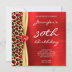 Invitation Ruban rouge léopard Gem Gem 30e anniversaire