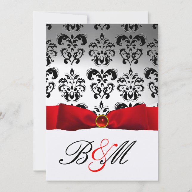 INVITATION RUBAN ROUGE OR NOIR DAMAS MONOGRAMME (Devant)