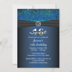 Invitation Ruban Royal Blue Black de luxe Sweet 16
