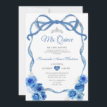 Invitation Ruban Royal Blue Floral Bow Silver Mis Quince<br><div class="desc">ÉDITABLE Royal Blue Floral Bow Ribbon Argent Couronne Mis Quince Invitation Elégante Quinceañera Royal Blue Floral Princesse Anniversaire Invitation Argent Couronne Mis Quince 15 Anos,  16e Anniversaire</div>