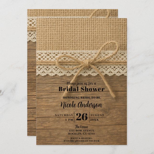 Invitation Ruban rustique en bois et Fête des mariées en dent (Devant / Derrière)