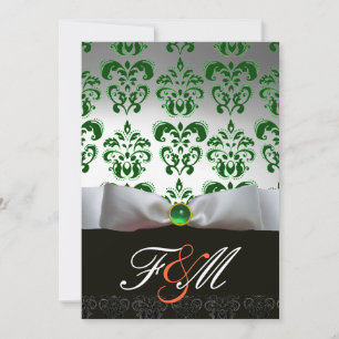 Invitation RUBAN VERT BLANC & DAMAS NOIR MONOGRAMME Orange