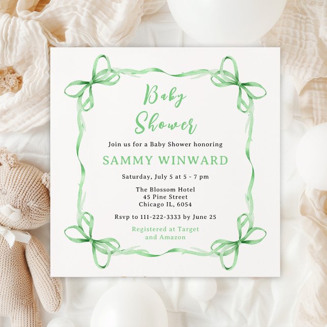 Invitation Ruban Vert Coquette Baby Shower (Créateur téléchargé)