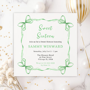 Invitation Ruban Vert Coquette Sweet Sixteen