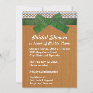 Invitation Ruban vert, dentelle, Fête des mariées Burlap Tan 