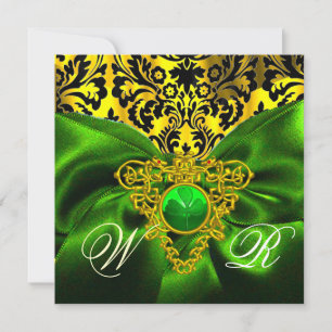 INVITATION RUBAN VERT OR COEUR CELTIQUE DAMASSÉ MONOGRAMME