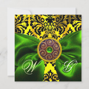 INVITATION RUBAN VERT OR JAUNE NOIR DAMAS MONOGRAMME