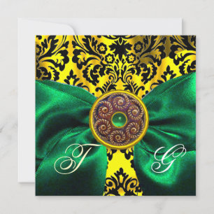 INVITATION RUBAN VERT OR JAUNE NOIR MONOGRAMME DAMAS