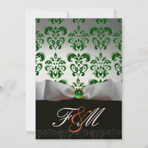 Invitation RUBAN VERT OR & MONOGRAMME EN DAMAS NOIR Orange