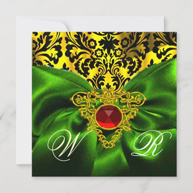INVITATION RUBAN VERT ROUGE OR CŒUR CELTIQUE DAMASSÉ MONOGRAM (Devant)