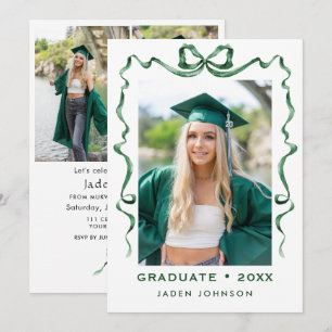 Invitation Ruban vert tendance 4 PHOTO Graduation Party I