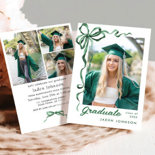 Invitation Ruban vert tendance 4 PHOTO Graduation Party I