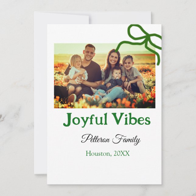 Invitation Ruban vert vibes joyeuses ajoutez nom de photo de  (Devant)