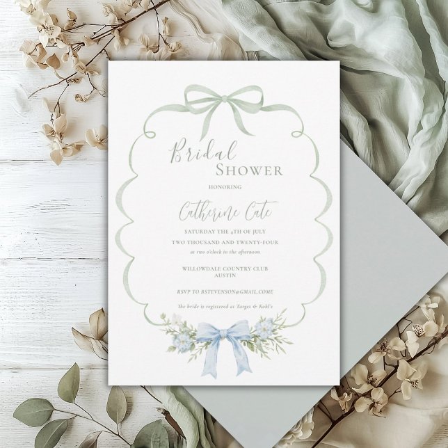 Invitation Ruban Vert Vintage Floral Mariage (Créateur téléchargé)