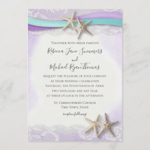 Invitation Ruban violet et Mariage d'aquarelle de poisson rou