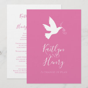 Invitation Rubans blancs rose colombe changement de plans mar