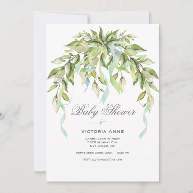 Invitation Rubans Bleus Vert Élégant Baby shower (Devant)
