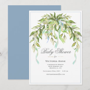Invitation Rubans Bleus Vert Élégant Baby shower Invitati