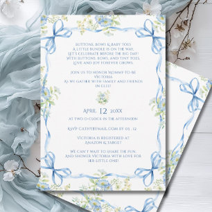 Invitation Rubans Bows Bleus & Baby shower Cadre Floral