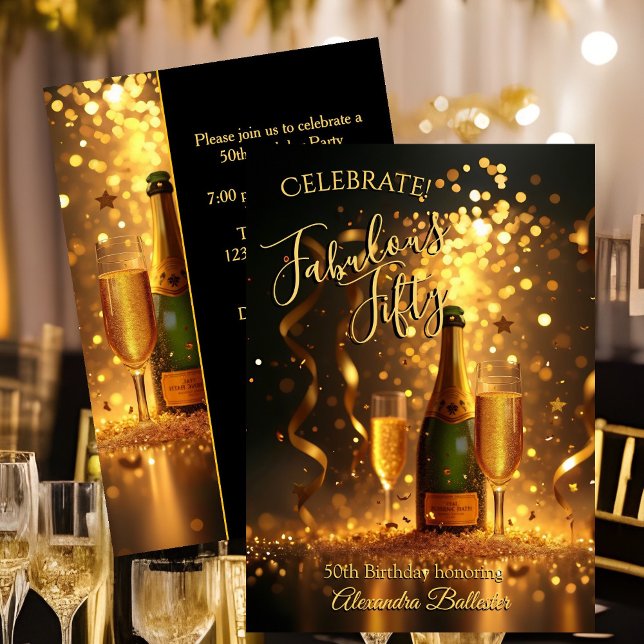 Invitation Rubans de Champagne pour la Célébration des Cinqua (Créateur téléchargé)