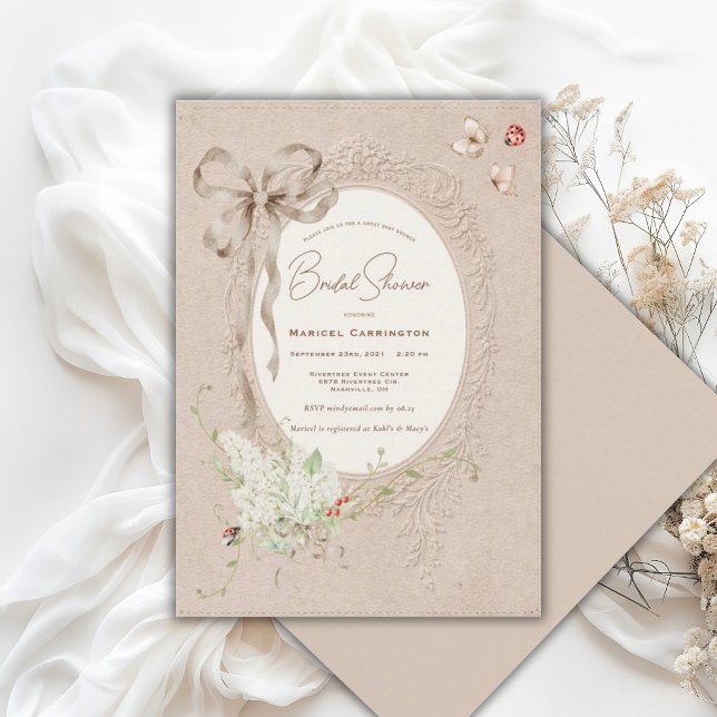Invitation Rubans de lilas blancs mariage champêtre vintage  (Créateur téléchargé)