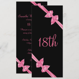 Invitation Rubans de satin rose élégants 18e anniversaire