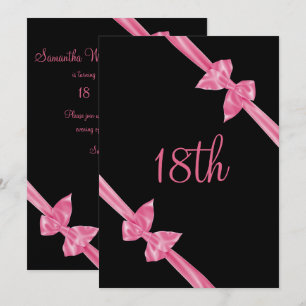 Invitation Rubans de satin rose élégants 18e anniversaire