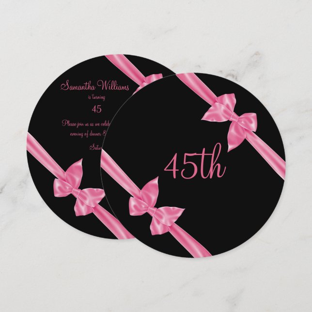 Invitation Rubans de satin rose élégants 45e anniversaire (Devant / Derrière)