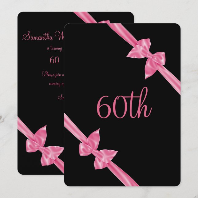 Invitation Rubans de satin rose élégants pour 60e anniversair (Devant / Derrière)