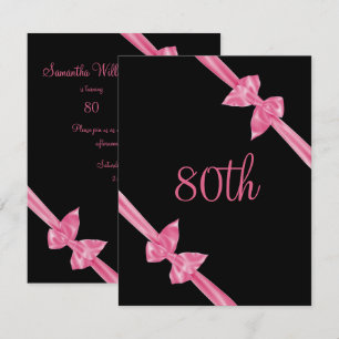 Invitation Rubans de satin rose élégants pour 80e anniversair
