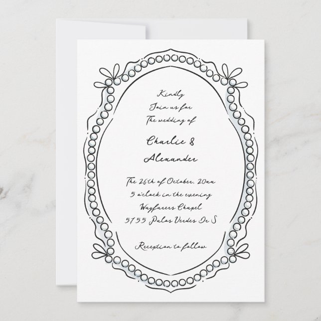 Invitation Rubans en stylos et en encre et Mariage de perles (Devant)
