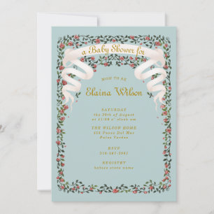 Invitation Rubans et Baby shower bleu Rose enchanteurs