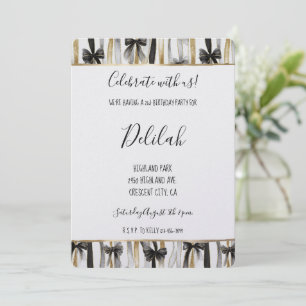 Invitation Rubans et nœuds glamour argent noir or pour annive