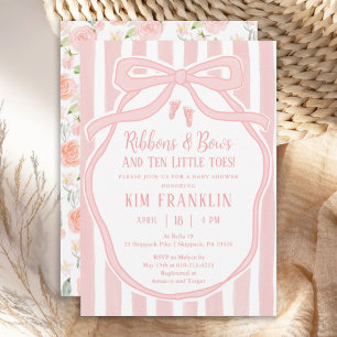 Invitation Rubans et Nœuds Rose Parisien Fille Baby Shower