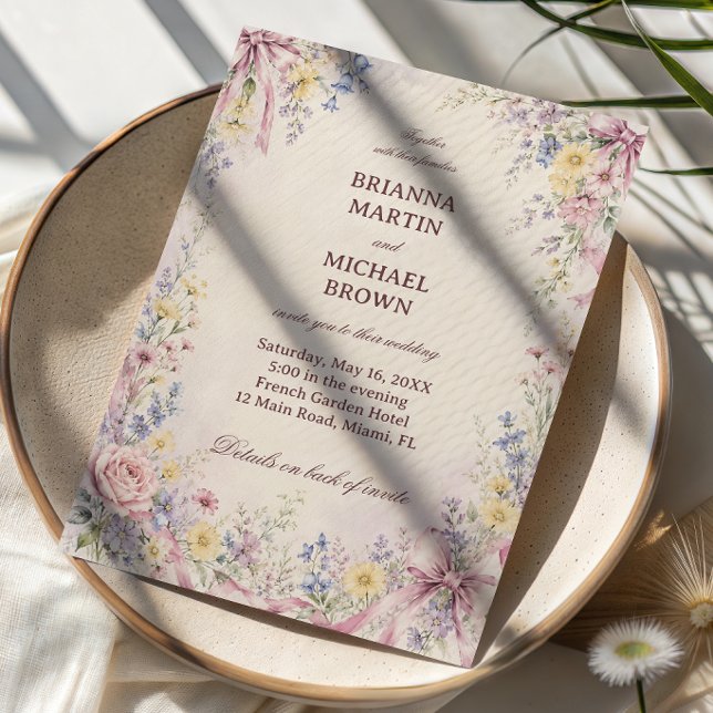 Invitation Rubans Floraux Pastel Vintage (Créateur téléchargé)