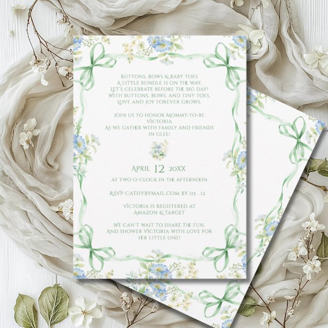 Invitation Rubans Green Bows & Baby shower de cadre Floral (Créateur téléchargé)