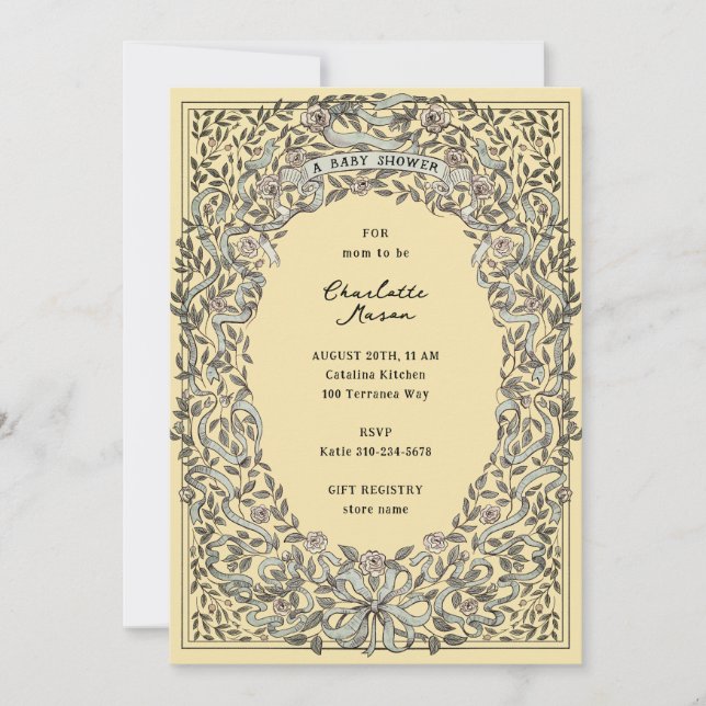 Invitation Rubans jaunes et Baby shower Rose (Devant)