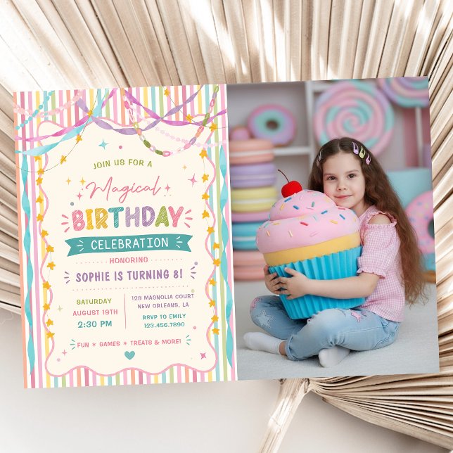 Invitation Rubans Magiques Anniversaire Photo Colorée (Créateur téléchargé)