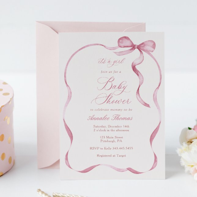 Invitation Rubans roses et vaches Baby shower fille (Créateur téléchargé)