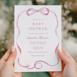 Invitation Rubans roses et vaches Baby shower fille