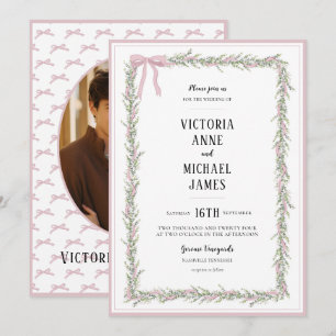 Invitation Rubans roses et verdure Mariage vintage