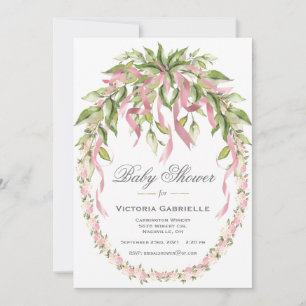Invitation Rubans roses Fleur Wreath Élégant Baby shower
